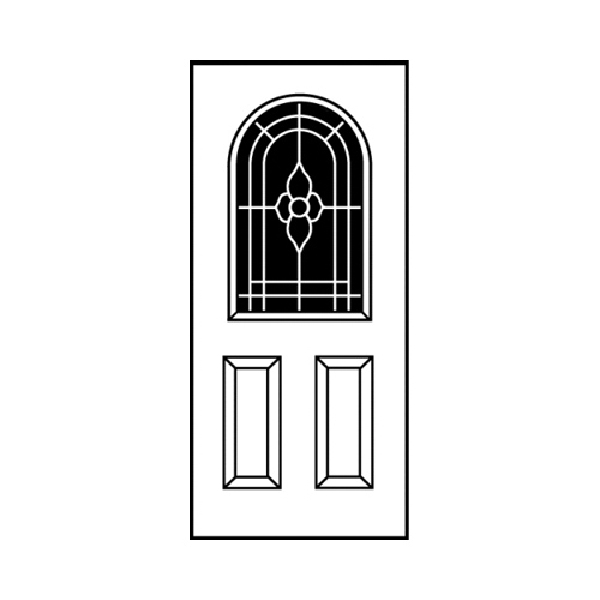 36 in x 80 in, Halfview, Nouveau, Round Top, 2 Panel, Primed, Steel, Exterior Prehung Door, Left Hand, Satin Nickel Hinges