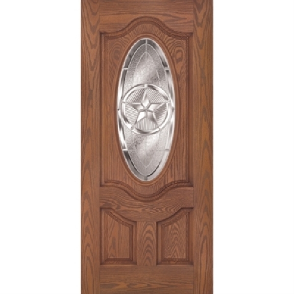 36 in x 80 in, 3/4 Oval, Lone Star, Medium Oak, Fiberglass, Prehung Door, Left Hand, Satin Nickel Hinges, TDI