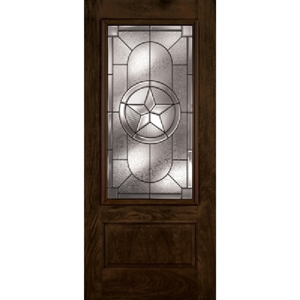 36 in x 80 in, 3/4 View, Lone Star, Chestnut Mahogany, 1 Panel, Fiberglass, Prehung Door, Left Hand, Oil Rubbed Bronze Hinges, TDI