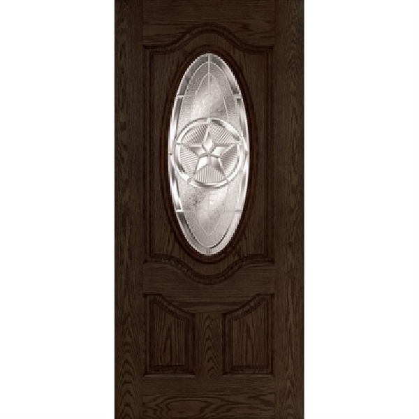 36 in x 80 in, 3/4 Oval, Lone Star, Walnut Oak, Fiberglass, Prehung Door, Right Hand, Satin Nickel Hinges, TDI