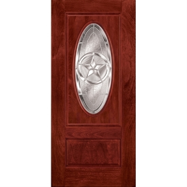 36 in x 80 in, 3/4 Oval, Lone Star, Cherry Mahogany, Fiberglass, Prehung Door, Left Hand, Satin Nickel Hinges, TDI