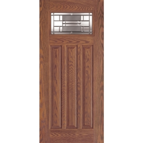 36 in x 80 in, Craftsman, Lehigh, Medium Oak, 3 Panel, Fiberglass, Prehung Door, Left Hand, Oil Rubbed Bronze Hinges, TDI