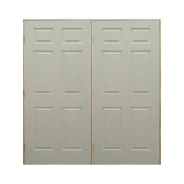 48 in x 80 in, 6 Panel, Textured, Hollow Core, Double Prehung Door, Satin Nickel Hinges, 2-1/8 in Colonial Casing