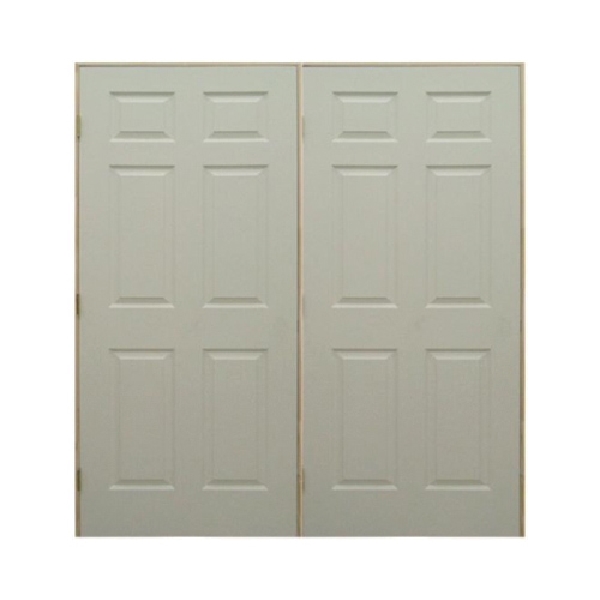 24 in x 80 in, 6 Panel, Textured, Hollow Core, Double Prehung Door, Yellow Zinc Hinges, 2-1/2 in Colonial Casing