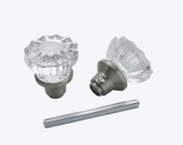 1140-SN Knob Set, 1/2 in Dia Knob, Glass/Metal, Satin Nickel