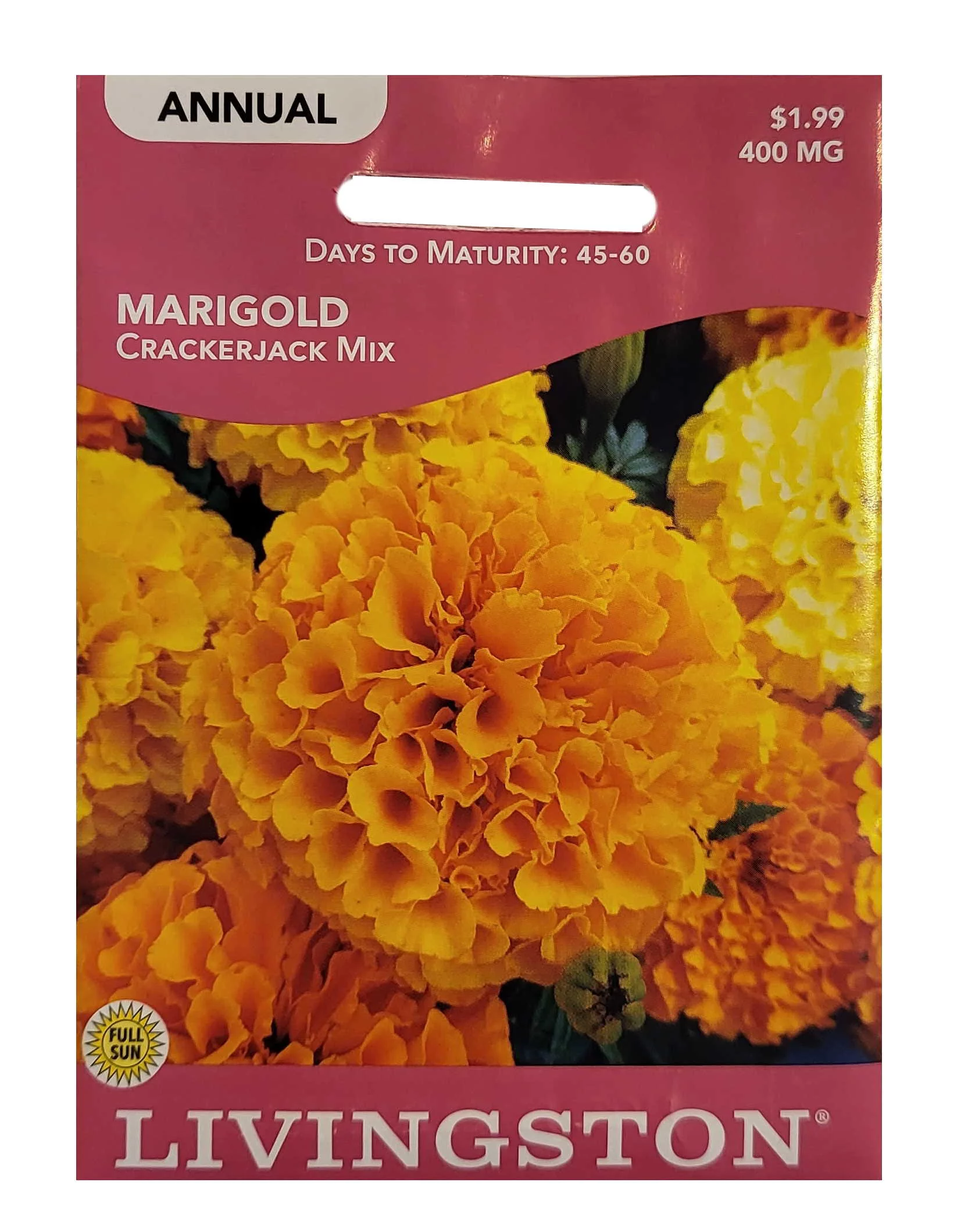 Y1235 Crackerjack Mix Marigold Seed, Summer to Fall Bloom, Gold/Orange/Yellow Bloom, 565 mg Pack
