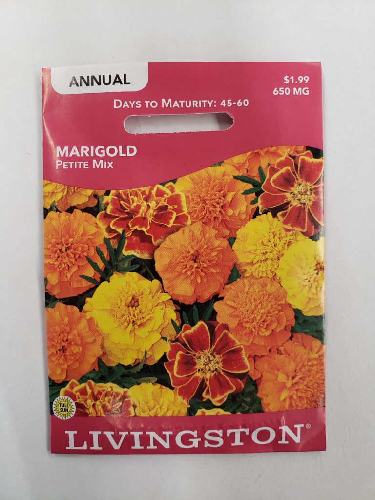 Y1245 Petite Mix Marigold Seed, Summer to Fall Bloom, Gold/Mahogany/Orange Bloom, 550 mg Pack
