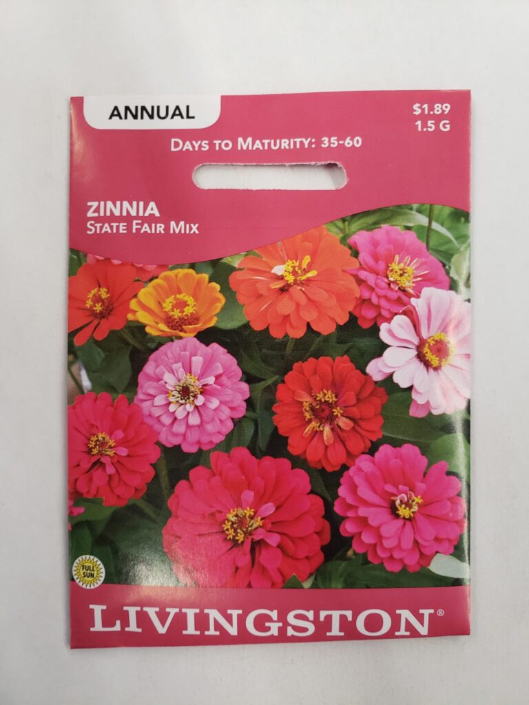 Y1645 State Fair Mix Zinnia Seed, Late Summer to Fall Bloom, Orange/Pink/Purple/Red/White/Yellow Bloom