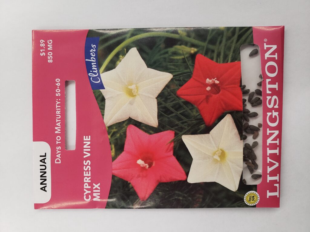 Y2540 Cypress Vine Seed, Summer to Fall Bloom, Pink/Red/White Bloom, 850 mg Pack