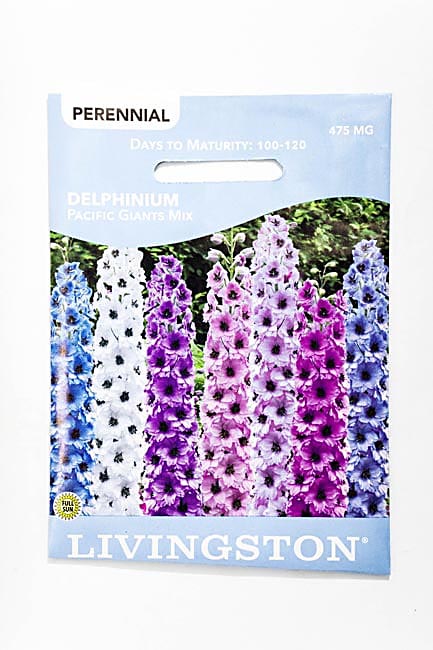 Y3110 Pacific Giants Delphinium Seed, Summer Bloom, Blue/Lavender/Pink/White Bloom, 300 mg Pack