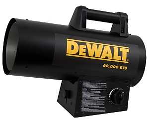 DEWALT F340750 Portable Heater, Propane, 30,000 - 60,000 Btu/hr BTU, 1500 sq-ft Heating Area, Black
