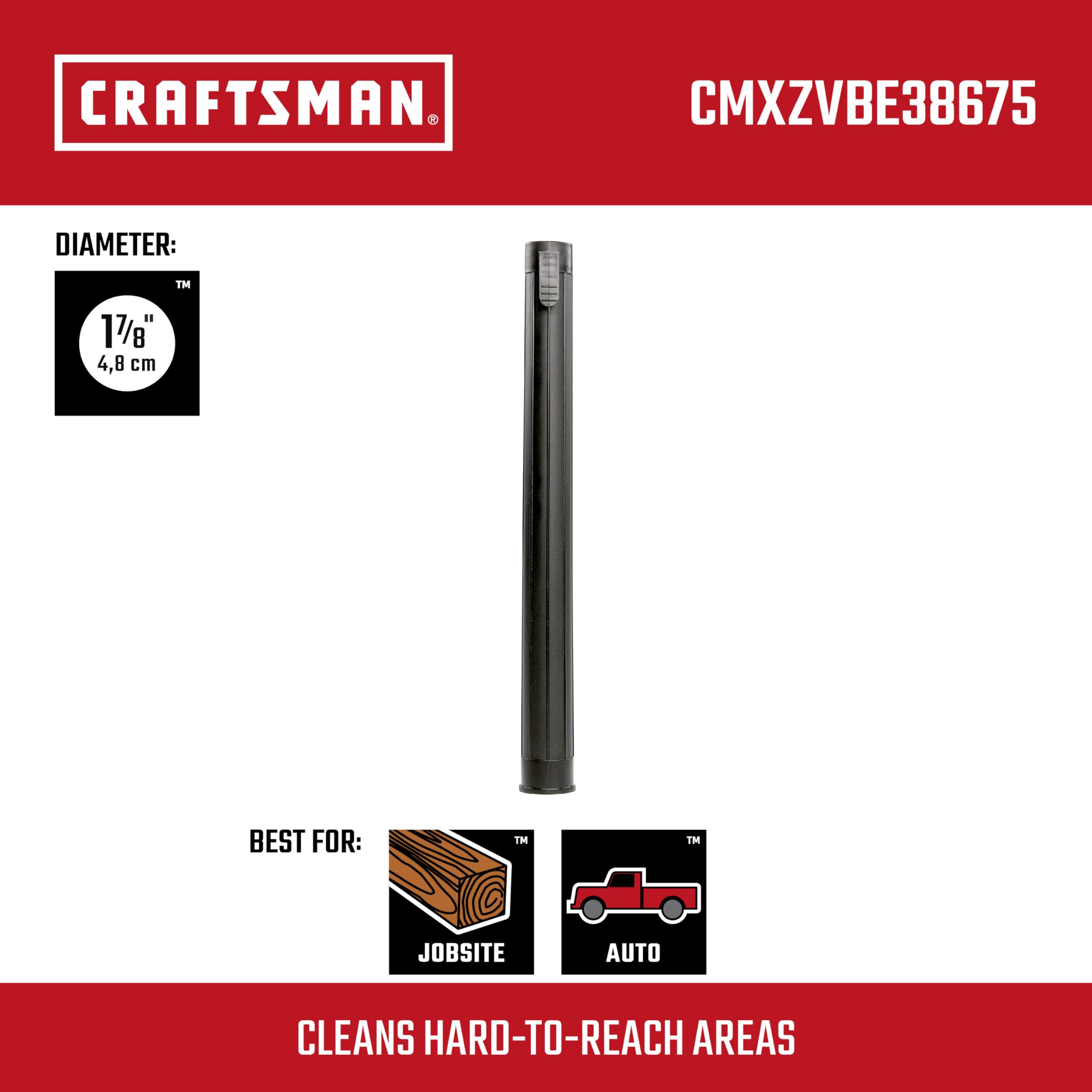 CMXZVBE38675 Extension Wand, Black, For: Craftsman And Most Wet/Dry Vacs That Use A 1-7/8 in Diameter Hose