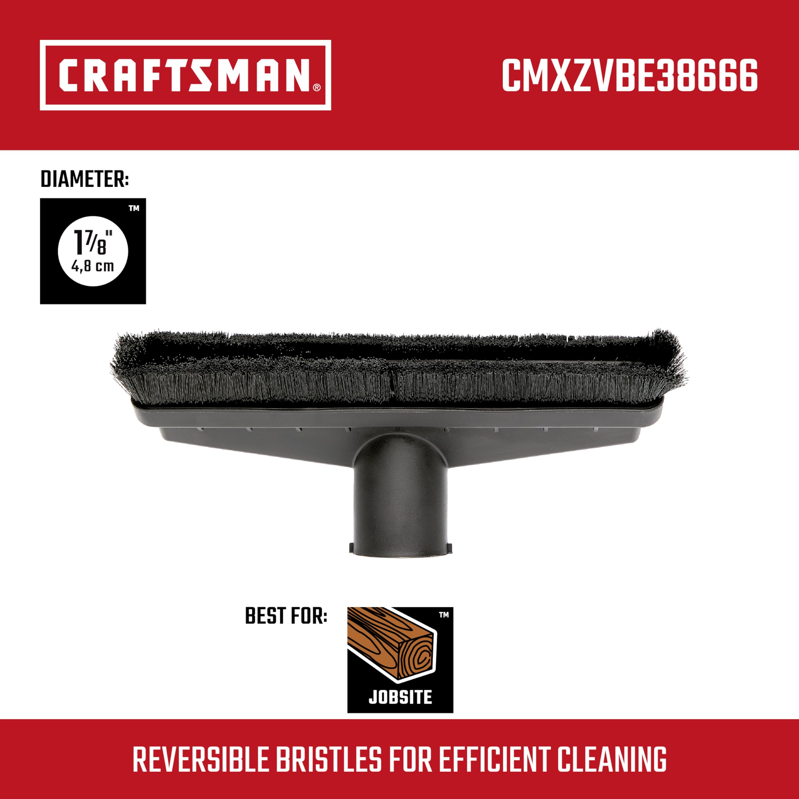 CMXZVBE38666 Floor Brush, 1-7/8 in Connection, Black Block