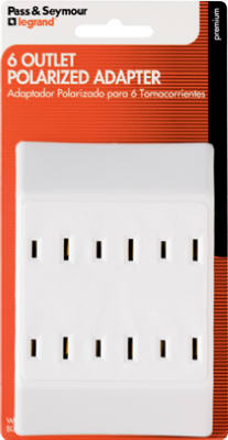 1746WCCC4 Plug Adapter, 2 -Pole, 15 A, 125 V, 6 -Outlet, NEMA: NEMA 5-15, White