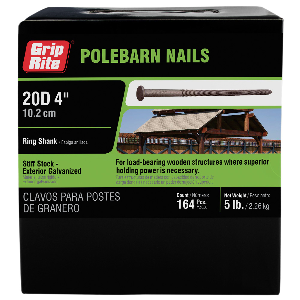 20HGRSPO5 Pole Barn Nail, 20D, 4 in L, Steel, Hot-Dipped Galvanized, Round Head, Ring Shank, Gray, 5 lb
