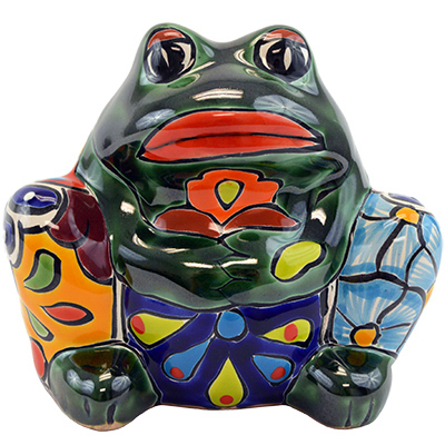 APG006070 Planter, 7 in H, 6 in W, Talavera Frog Design, Ceramic, Assorted