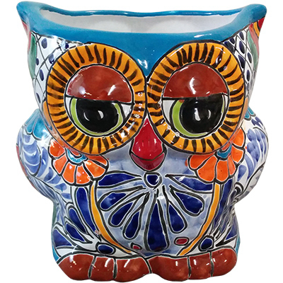 APG061080 Pot Planter, 8 in H, Talavera Owl Design, Ceramic