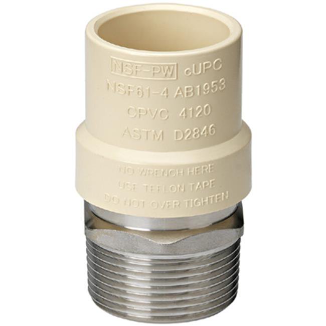 542-34-34-B Pipe Adapter, 3/4 in, CPVC x MIP, CPVC/Stainless Steel, 100 psi Pressure