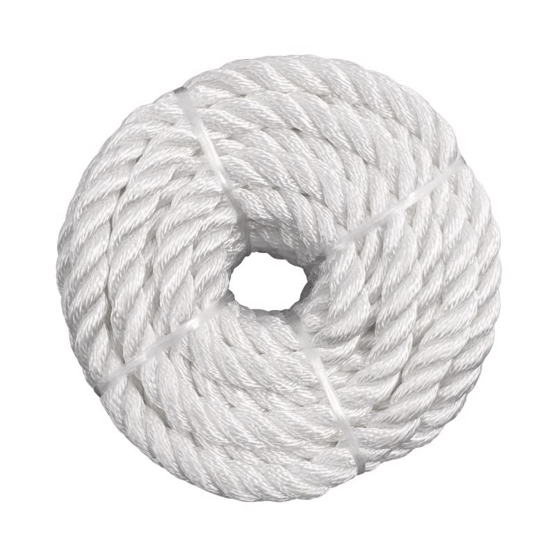 5210836 Rope, 100 ft L, 1/4 in, 149 lb Working Load, Nylon, White