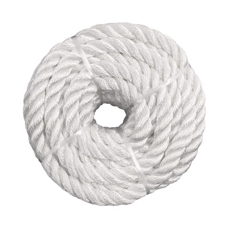 5211235 Rope, 50 ft L, 3/8 in, 334 lb Working Load, Nylon, White