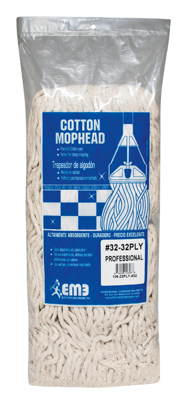 109-32PLY-#32 Mop Head, 32 oz, White, #32 Headband, Cotton