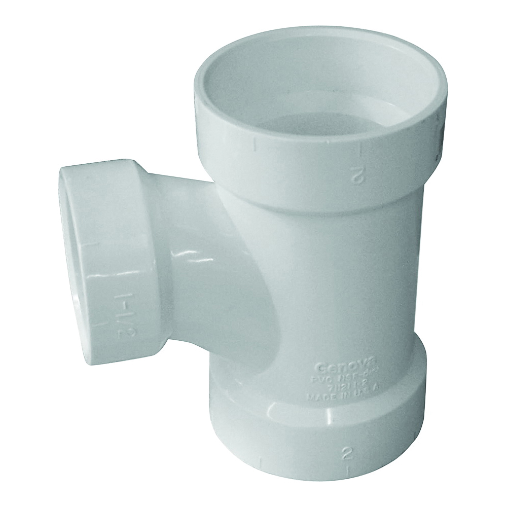PVC 00401 1200HA Reducing Sanitary Tee, 1-1/2 x 3 in, Hub, PVC, White, SCH 40 Schedule