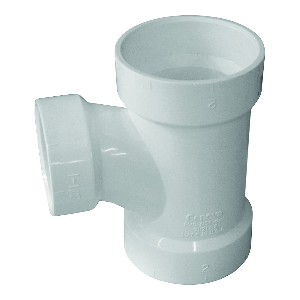 PVC 00401 1000HA Reducing Sanitary Tee, 1-1/2 x 2 in, Hub, PVC, White, SCH 40 Schedule