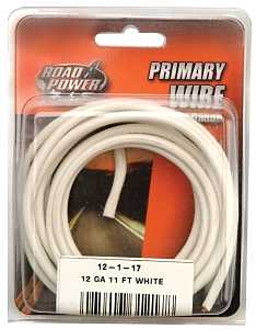 55671433 Primary Wire, 12 ga Wire, 60 VDC, Copper Conductor, White Sheath, 11 ft L