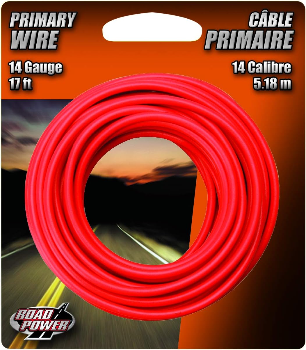 55669133 Primary Wire, 14 ga Wire, 60 VDC, Copper Conductor, Red Sheath, 17 ft L