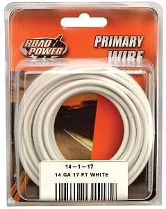 55669033 Primary Wire, 14 ga Wire, 60 VDC, Copper Conductor, White Sheath, 17 ft L