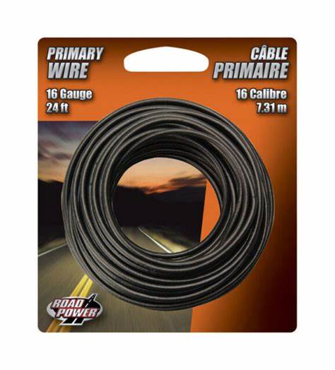 55666633 Primary Wire, 16 ga Wire, 60 VDC, Copper Conductor, Black Sheath, 24 ft L