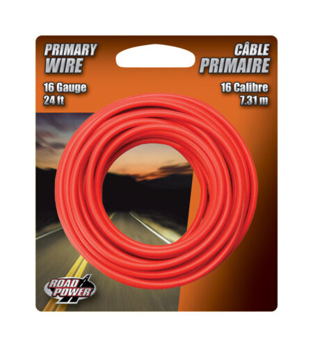 55668033 Primary Wire, 16 ga Wire, 60 VDC, Copper Conductor, Red Sheath, 24 ft L