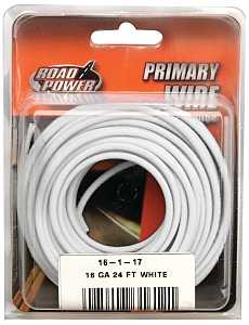 55667933 Primary Wire, 16 ga Wire, 60 VDC, Copper Conductor, White Sheath, 24 ft L