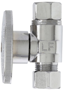 PP2072LF/BG Straight Stop Supply Valve, 3/8 in Connection, Female Compression, Quarter-Turn Actuator, Brass Body