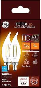 31384 LED Bulb, General Purpose, 40 W Equivalent, E12 Lamp Base, Dimmable, Clear, Soft White Light, 2700 K Color Temp