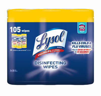 1920082159 Disinfecting Wipes, 8 in L, 7 in W, Lemon and Lime Blossom, 3/PK