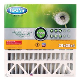 HW2020-8R Air Filter, Pleated, 4 in Thick, 20 in L, 20 in W, 12 month