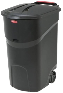 2008188 Wheeled Trash Can with Lid, 45 gal Capacity, Plastic, Black, Hinged Closure