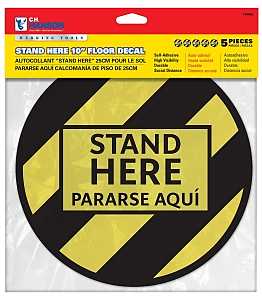 15092 Stand Here Floor Decal, 10 in W, Black/Yellow