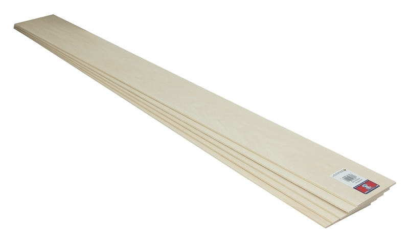 4004 Sheet, 36 in L, 3 in W, 1/8 in Thick, Basswood