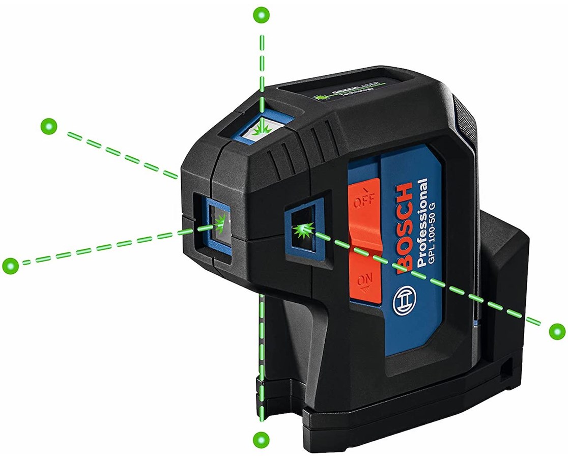 GPL100-50G Five-Point Alignment Laser Level, 125 ft, +/-1/8 in at 30 ft Accuracy, 2-Beam, Green Laser