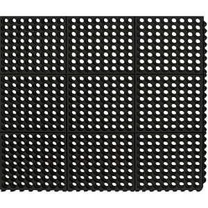 1000040 Anti-Fatigue Mat, 3 ft L, 3 ft W, Flow-Through Pattern, Polyester/Vinyl Rug, Black