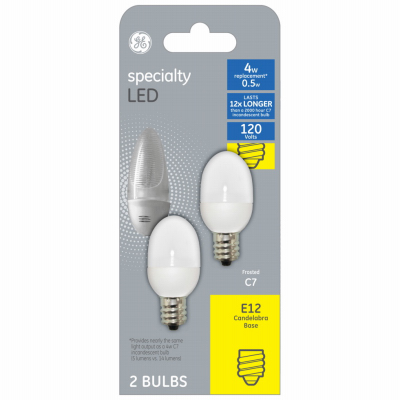 12315 Light Bulb, 0.5 W, Candelabra (E12) Lamp Base, C7 Lamp, Soft White Light, 3 Lumens, 2700 K Color Temp