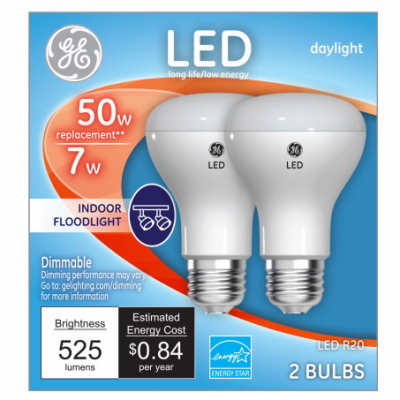 GE 93116049 Light Bulb, Directional, R20 Lamp, 50 W Equivalent, Medium Lamp Base, Dimmable, Clear, Daylight