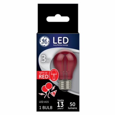 93116635 Party Light Bulb, A15 Bulb, 3 W, Red Bulb, LED Bulb, 2700 K Color Temp, 100 Lumens