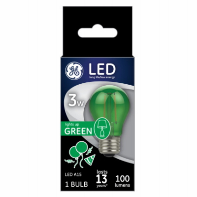 93116856 Party Light Bulb, A15 Bulb, 3 W, Green Bulb, LED Bulb, 2700 K Color Temp, 100 Lumens