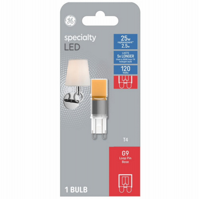 Specialty 93129000 Light Bulb, T4 Lamp, 25 W Equivalent, G9 Lamp Base, Non-Dimmable, Frosted, Warm White Light