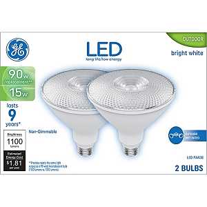 93129298 Floodlight Bulb, PAR38 Lamp, 90 W Equivalent, Medium Lamp Base, Non-Dimmable, Clear, Bright White Light