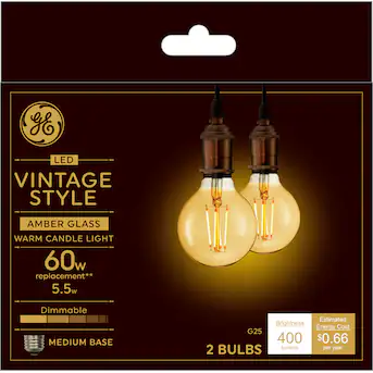 33542 LED Lamp, Edison, G25 Lamp, 60 W Equivalent, E26 Medium Lamp Base, Dimmable, Amber, Warm Candle Light