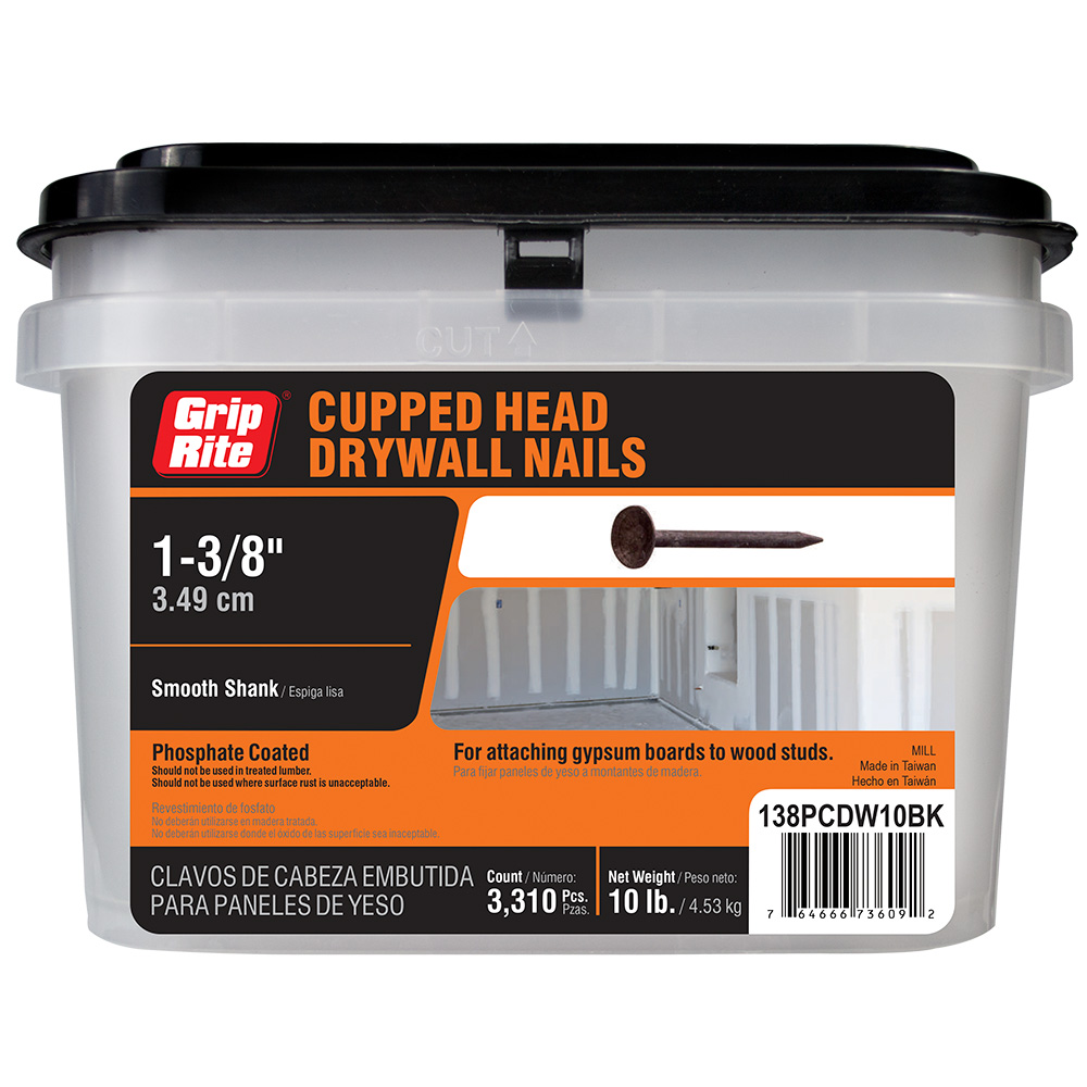 138PCDW10BK Nail, 1-3/8 in L, Steel, Phosphate-Coated, Cupped Head, Smooth Shank, Gray, 3310